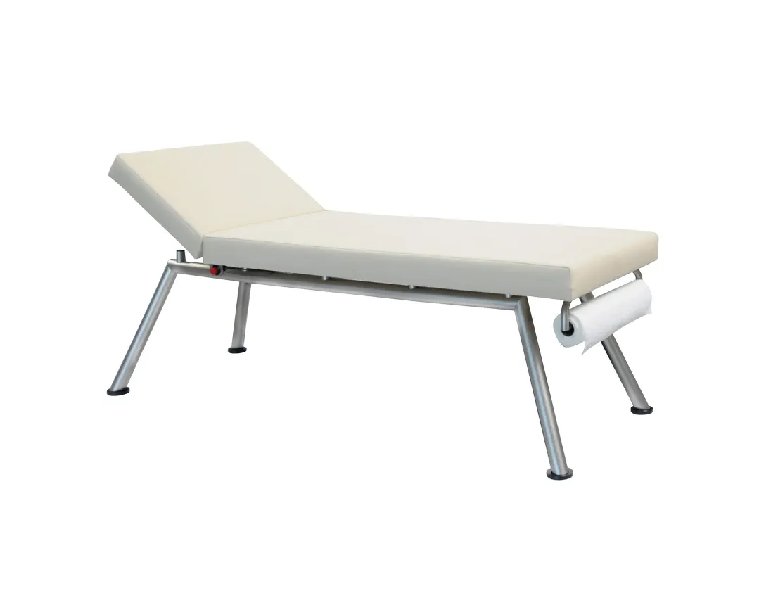 Examination couch EC with the backrest raised and paper roll holder