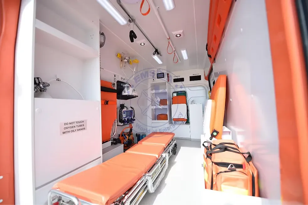 Ford Transit Ambulance interior with stretcher
