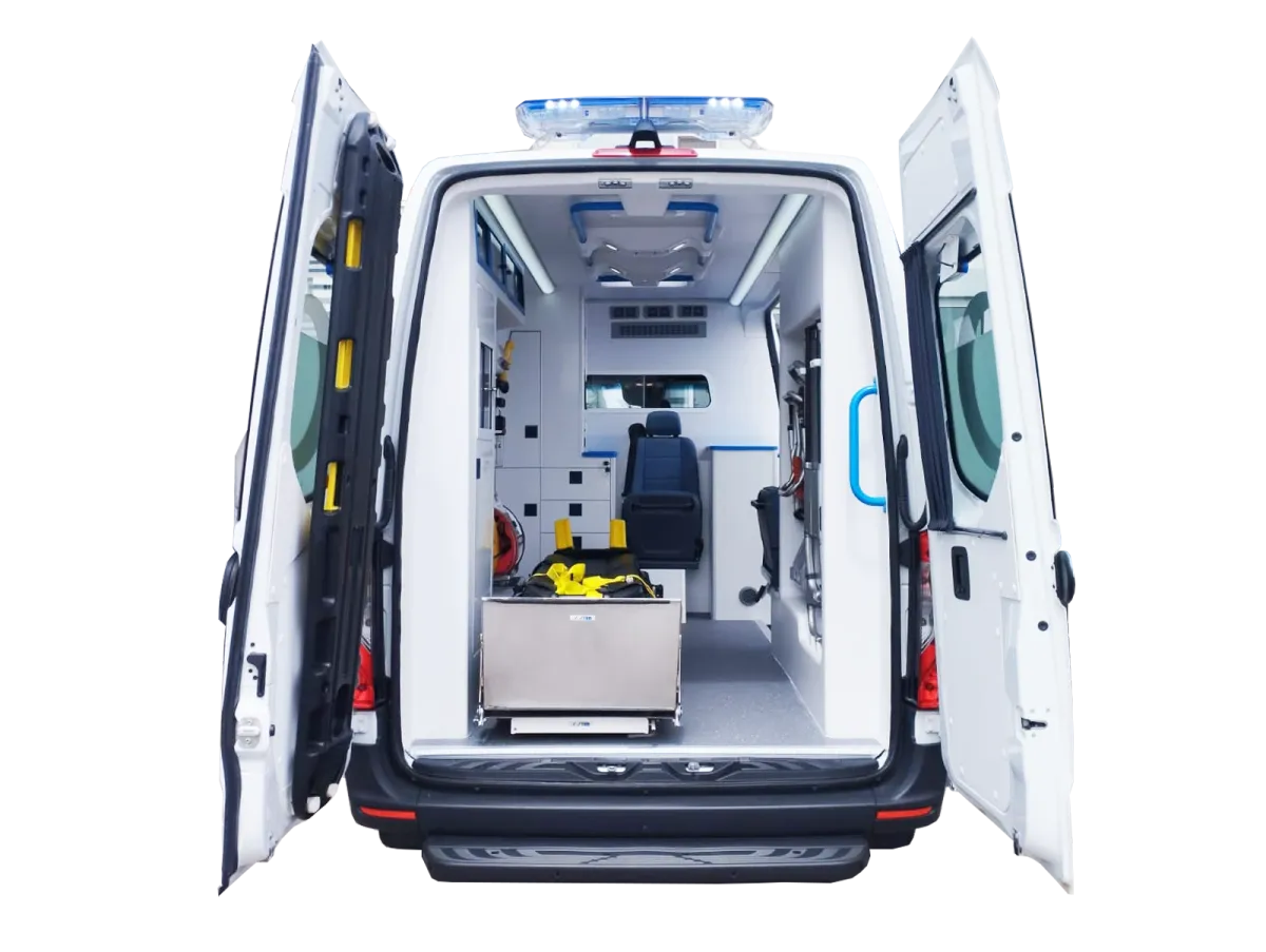 Patient compartment of an ambulance built from the conversion kit