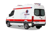 Ambulancia Mercedes-Benz Sprinter de EMSDIA, vista trasera tres cuartos