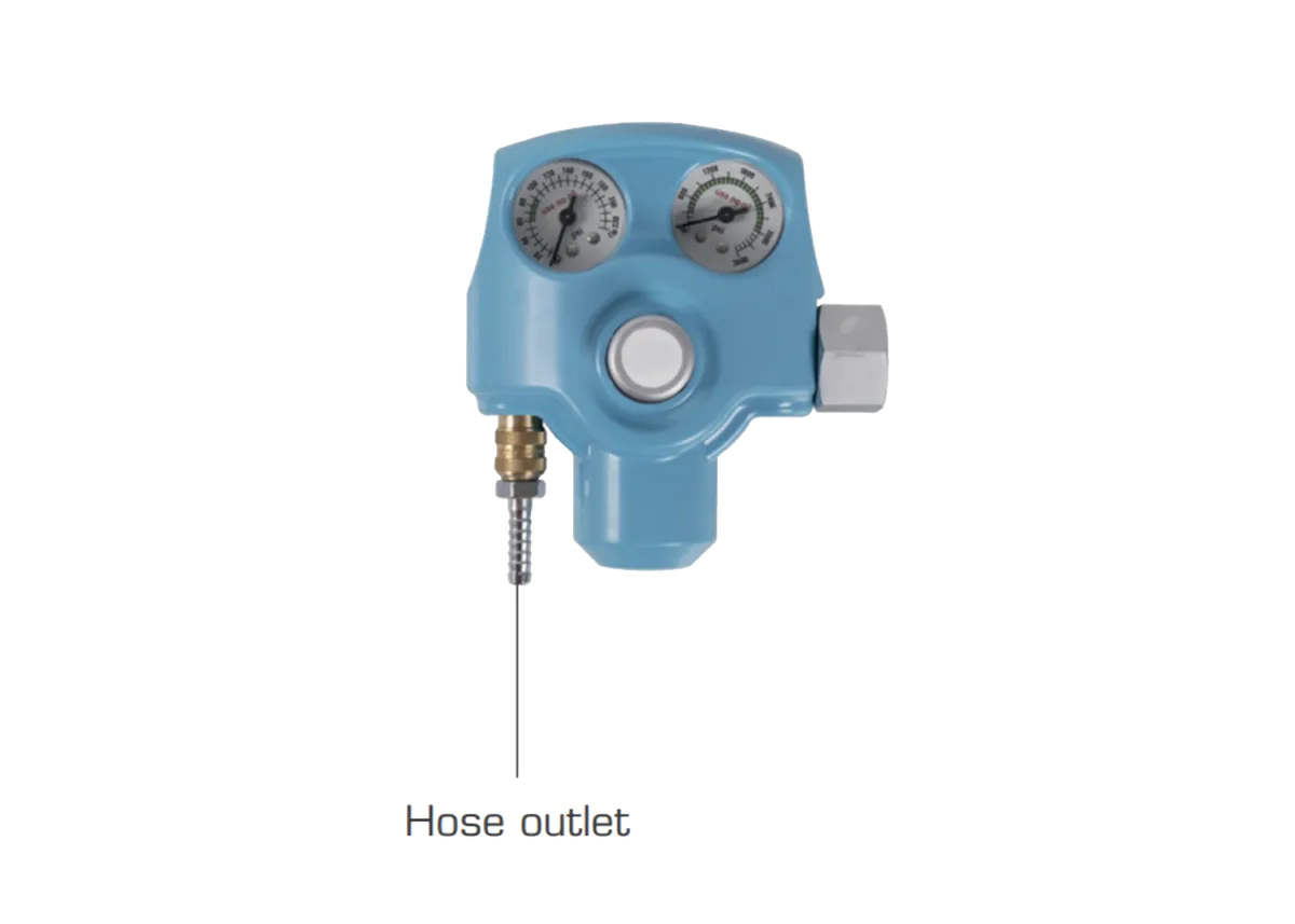 Oxygen pressure regulator with hose outlet