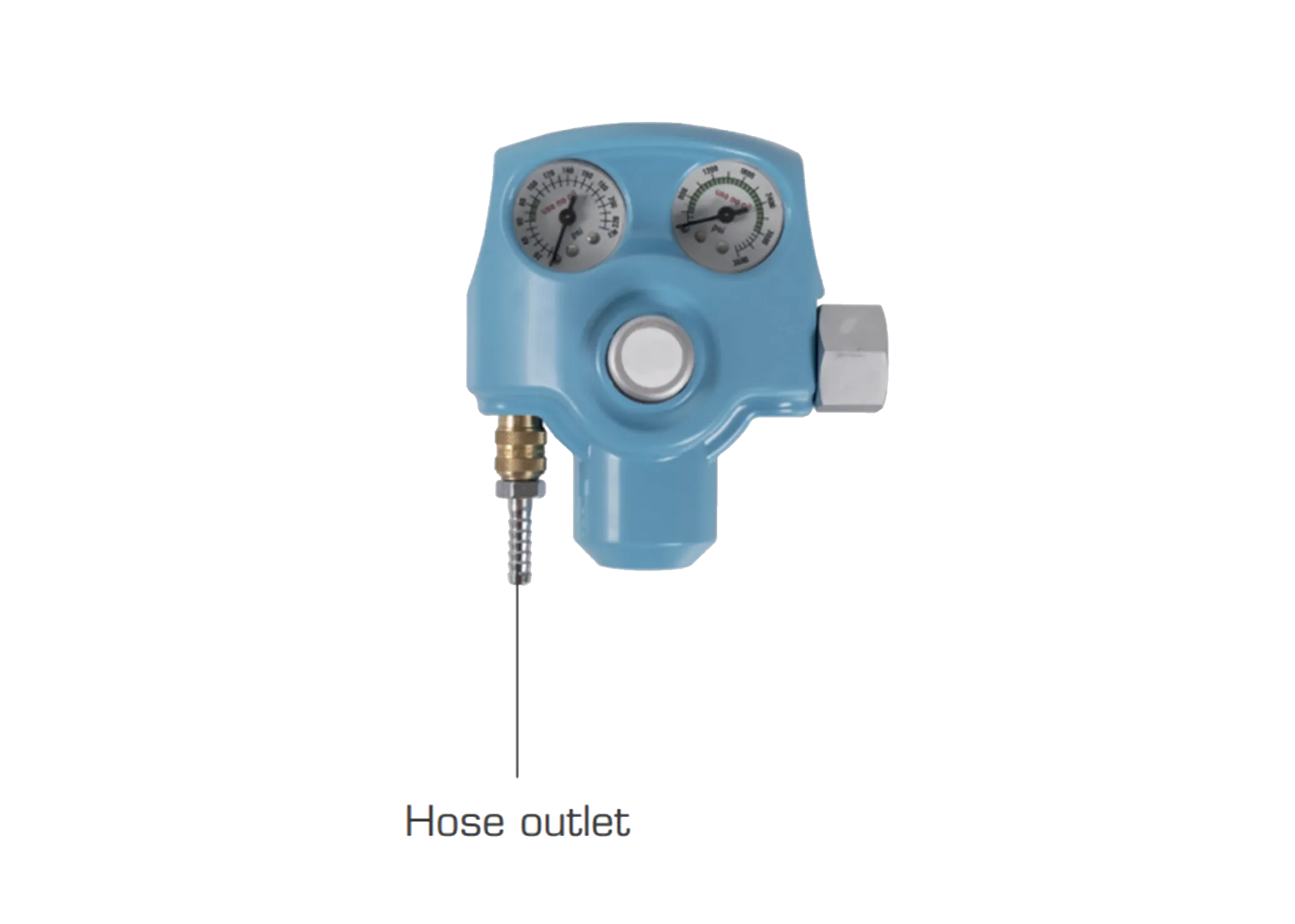 Oxygen pressure regulator with hose outlet