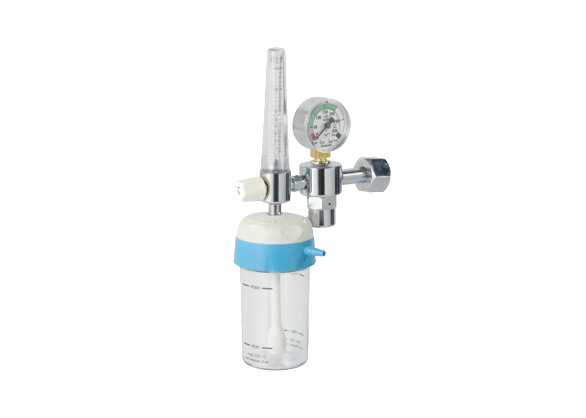 Oxygen therapy device with pressure gauge, flowmeter and humidifier bottle