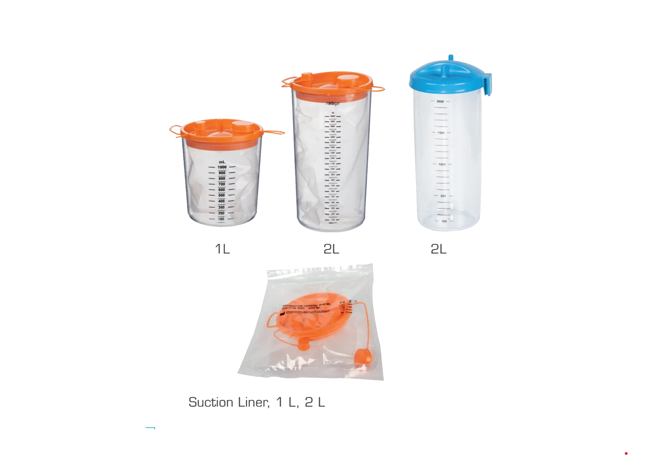 Suction canisters and liners in 1 L and 2 L sizes