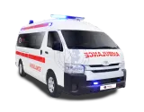 Old-shape Toyota Hiace ambulance by EMSDIA, front three-quarter view