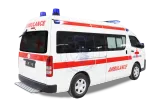 Old-shape Toyota Hiace ambulance, rear three-quarter view with side step