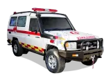 Toyota Land Cruiser ambulance by EMSDIA with snorkel, bull bar and winch, front three-quarter view