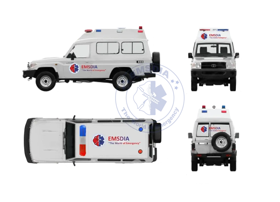 Toyota Land Cruiser ambulance livery: side, front, top and rear views